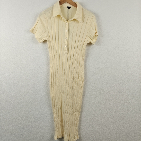 Revolve Monrow NWT Flat Rib Polo Midi Dress In Butter Yellow Size Large Women's - Picture 7 of 15